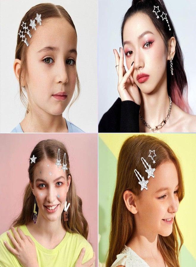 Canitor Y2k Star Hair Clips Cute Kawaii Metal Punk Snap Clips Barrettes for Women Teen Girl Silver Goth Emo 2000s Grunge Rave Kpop Fashion Hair Accessories for Concert Outfit (silver 18pcs) - Image 5